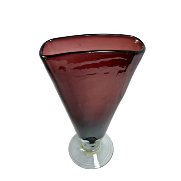 Vintage Amethyst to Clear 11" Fan Vase Hand Blown Glass - Picture 1 of 15